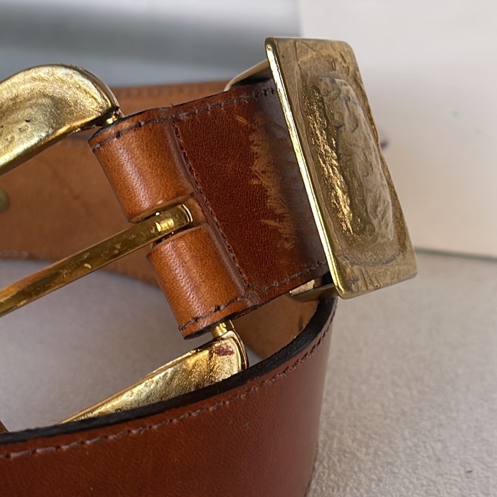 Paulith 1160 Brown Leather Vintage Belt with Gold Accents - Picture 12 of 16
